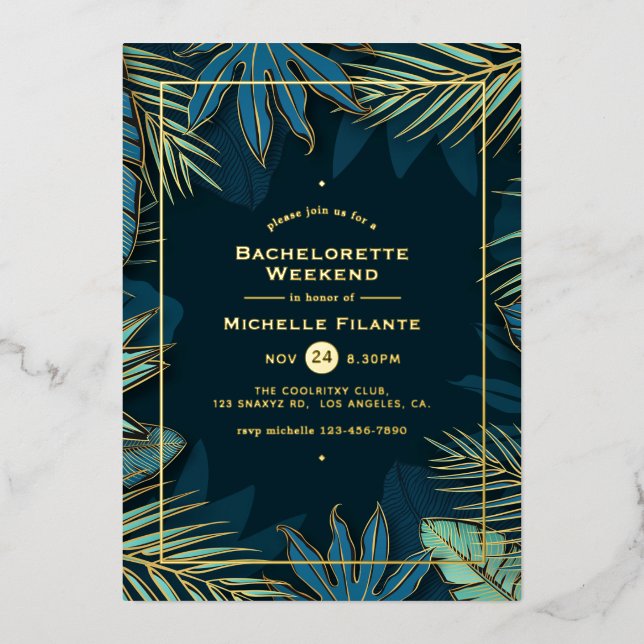Teal and Gold Tropical Bachelorette Party (Front)