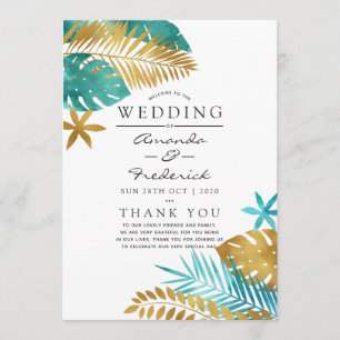 Teal and Gold Tropical Wedding Programme