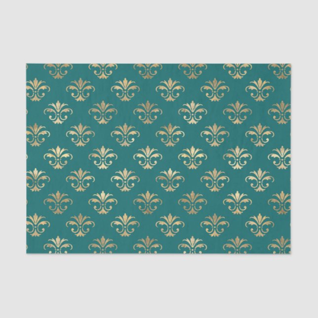 Teal and Gold Vintage Pattern Tissue Paper (Front)