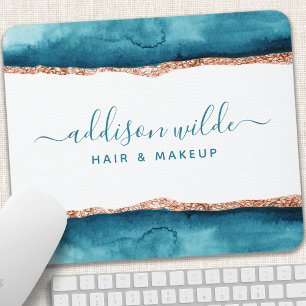 Teal And Gold Watercolor Mouse Pad