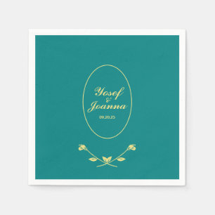 Teal and Gold Wedding Napkin