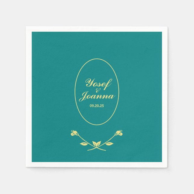 Teal and Gold Wedding Napkin (Front)