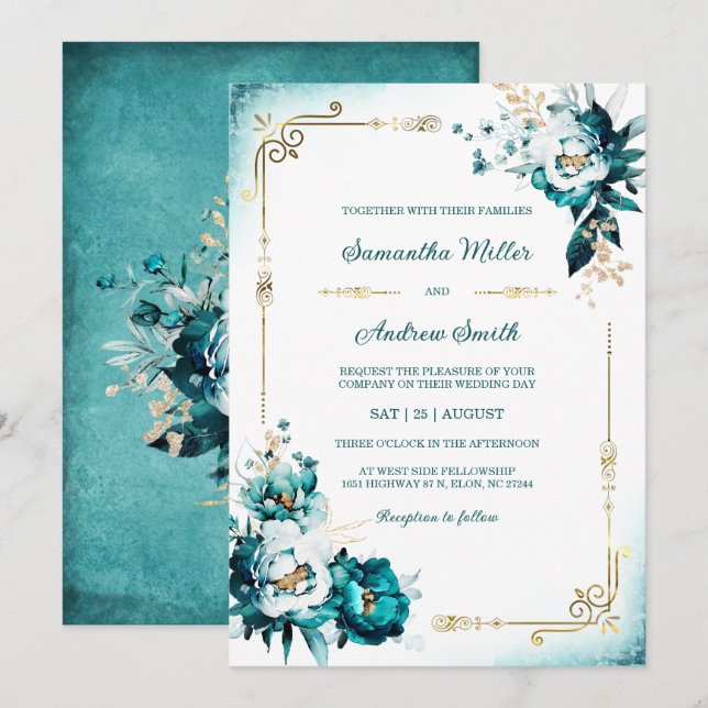 Teal and Gold Wedding Template (Front/Back)