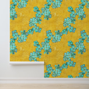 Teal and Golden Floral Wallpaper