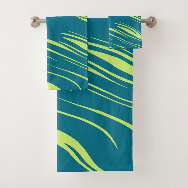 Teal and Green abstract Bath Towel Set (Insitu)