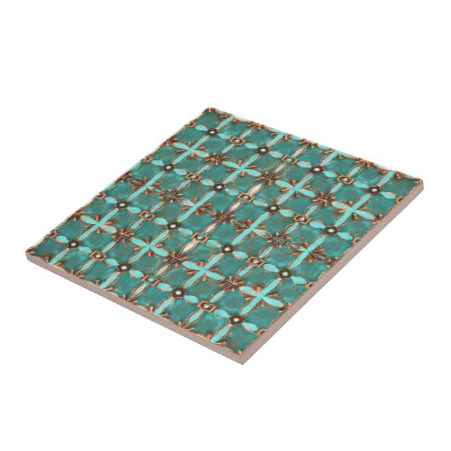 Teal and green aesthetic maiolica inspired artsy  tile (Side)