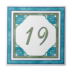 Teal and Green Big House Number Tile