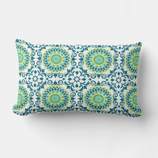 Teal and Green Boho Pattern Lumbar Cushion