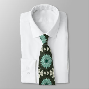 Teal and Green Geometric Mandala Pattern Tie