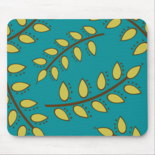 Teal and Green Leaves by Cupcake Cutiees Mouse Pad