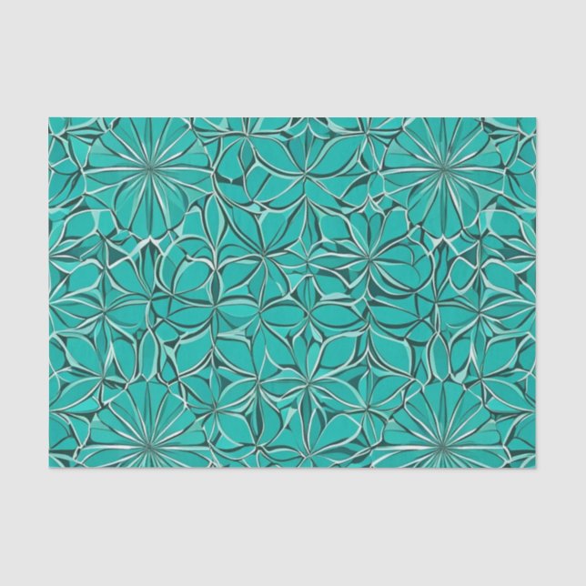 Teal and Green Leaves Tissue Paper (Front)