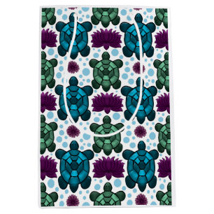 Teal and green sea turtles lotus pattern medium gift bag