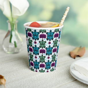 Teal and green sea turtles lotus pattern paper cups