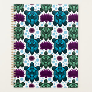 Teal and green sea turtles lotus pattern  planner