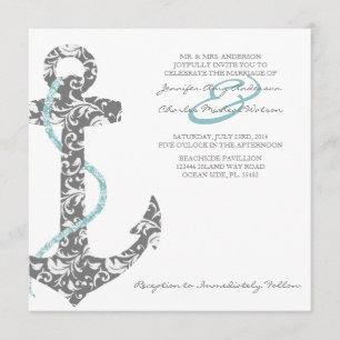 Teal and Grey Anchor Beach Wedding Invitation