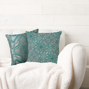 Teal and Grey Boho Chic Abstract Cushion