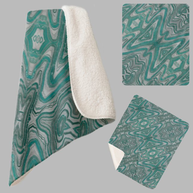 Teal and Grey Boho Chic Earthy Abstract Pattern Sherpa Blanket (Creator Uploaded)