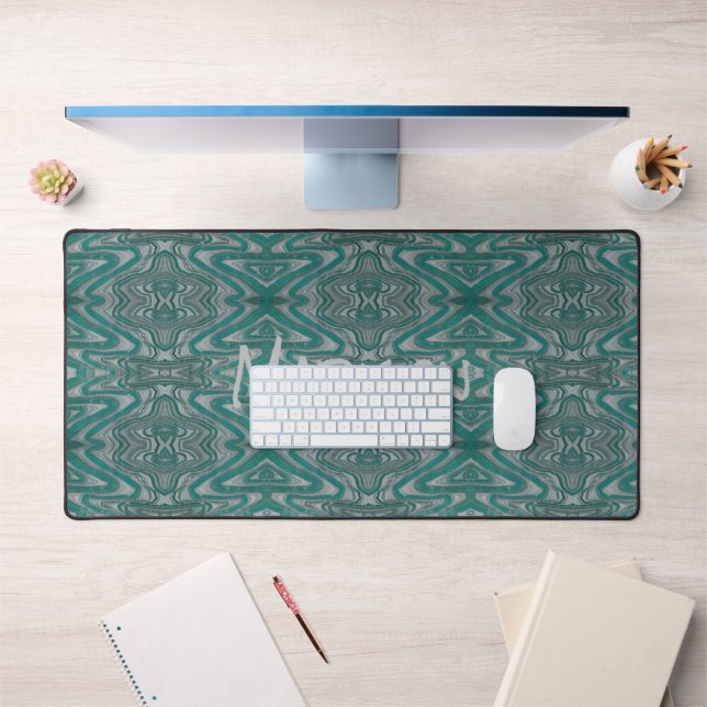 Teal and Grey Boho Chic Earthy Sandstone Waves Desk Mat (Office 1)