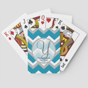 Teal and Grey Chevron Monogram Playing Cards