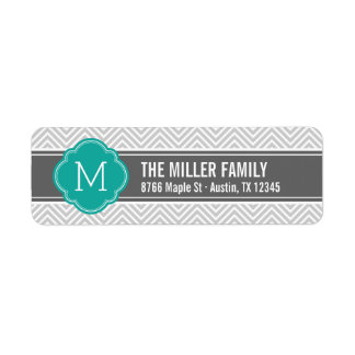 Teal and Grey Chevron Monogram Return Address