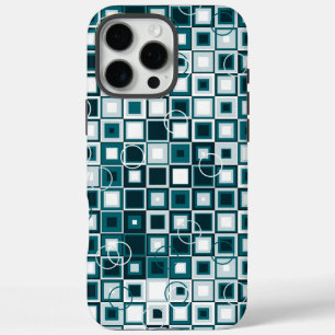 Teal and Grey Geometric Square Pattern iPhone 16 Pro Max Case