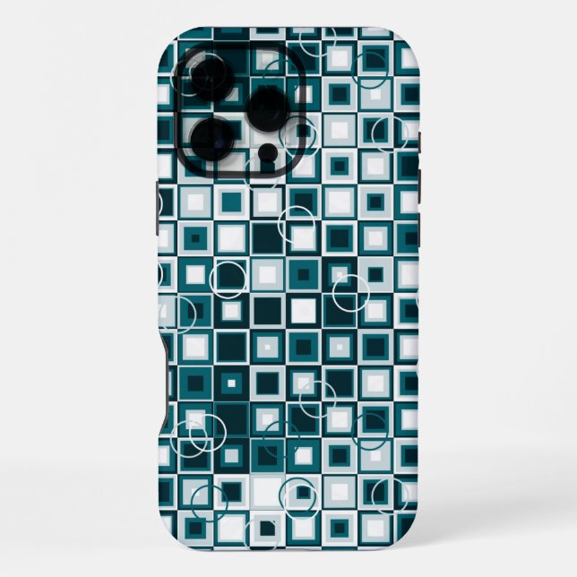 Teal and Grey Geometric Square Pattern iPhone Case (Back)
