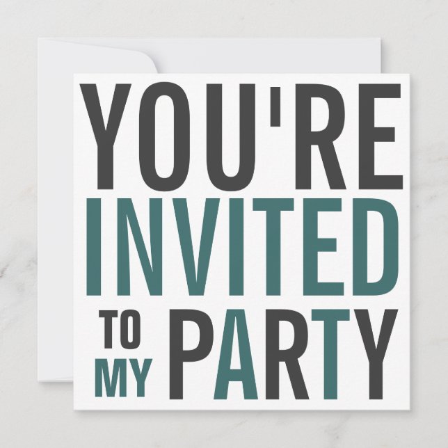 Teal and Grey Mod Text Birthday Party Invitation (Front)