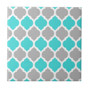 Teal and Grey Moroccan Lattice Tile