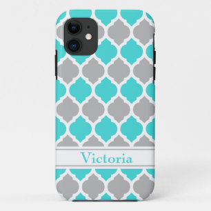 Teal and Grey Moroccan Trellis Pattern Case-Mate iPhone Case