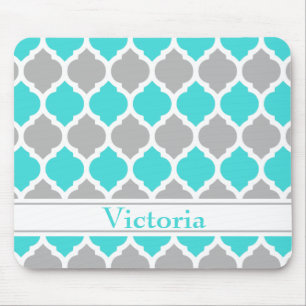 Teal and Grey Moroccan Trellis Pattern Mouse Pad