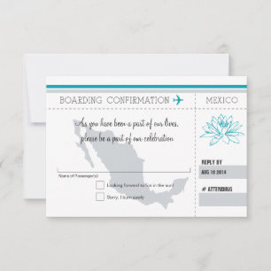 Teal and Grey RSVP Boarding Pass TO MEXICO Card