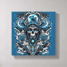 Teal and Grey Skull Canvas Art
