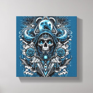 Teal and Grey Skull Canvas Art