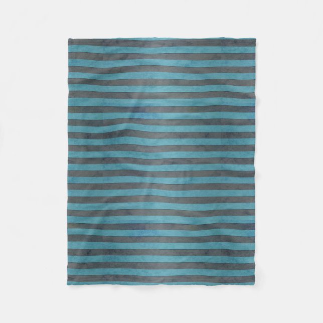 Teal and Grey Stripes Pattern Fleece Blanket (Front)