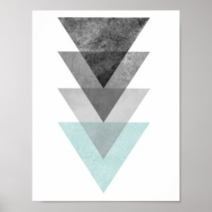 Teal and Grey Triangle Geometric Print
