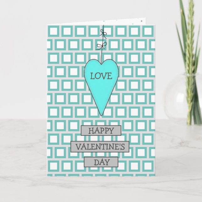 Teal and Grey Whimsical Heart and Bows Valentine's Card (Front)