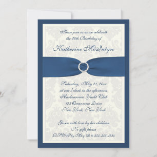 Teal and Ivory Damask 50th Birthday Invite