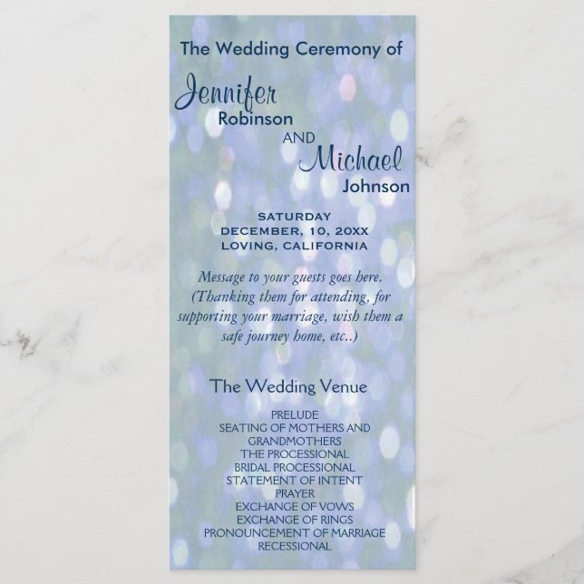 Teal and Lavender Bokeh Wedding Program Programme (Front)
