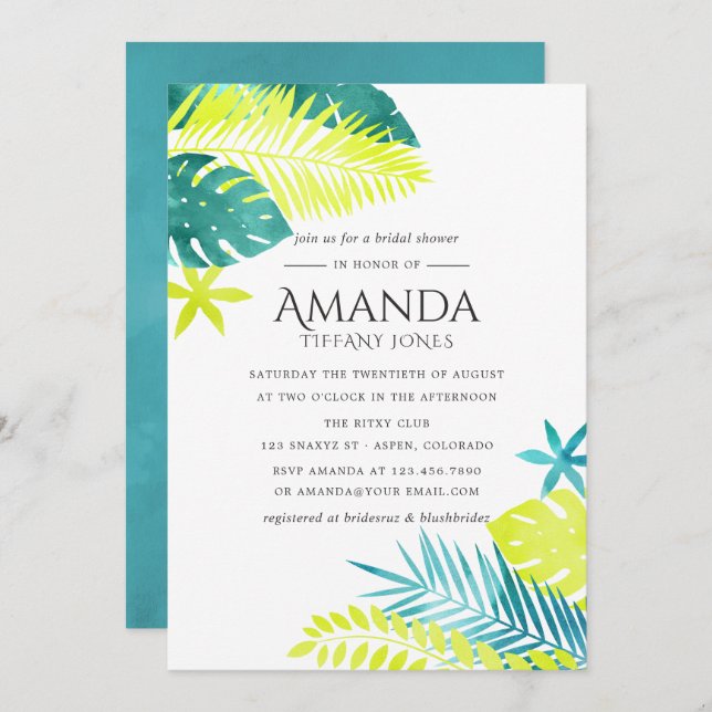 Teal and Lemon Tropical Bridal Shower Invitation (Front/Back)