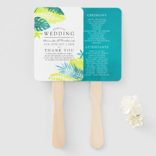 Teal and Lemon Tropical Wedding Program Hand Fan