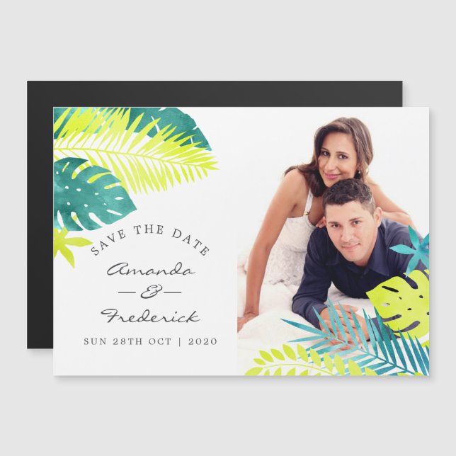Teal and Lemon Tropical Wedding Save the Date Magnetic Invitation (Front/Back)