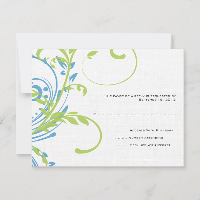 Teal and Lime Double Floral Wedding RSVP Card (Front)