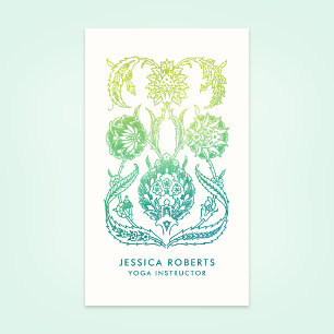 Teal and Lime Green Boho Floral Yoga Teacher Business Card