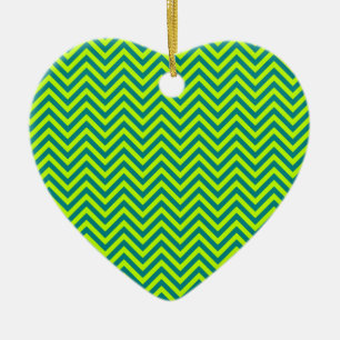 Teal And Lime Green Chevron Pattern Ceramic Tree Decoration