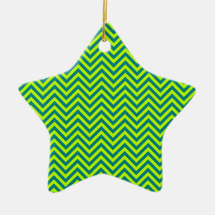Teal And Lime Green Chevron Pattern Ceramic Tree Decoration