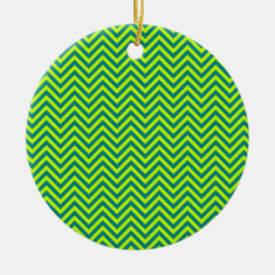 Teal And Lime Green Chevron Pattern Ceramic Tree Decoration
