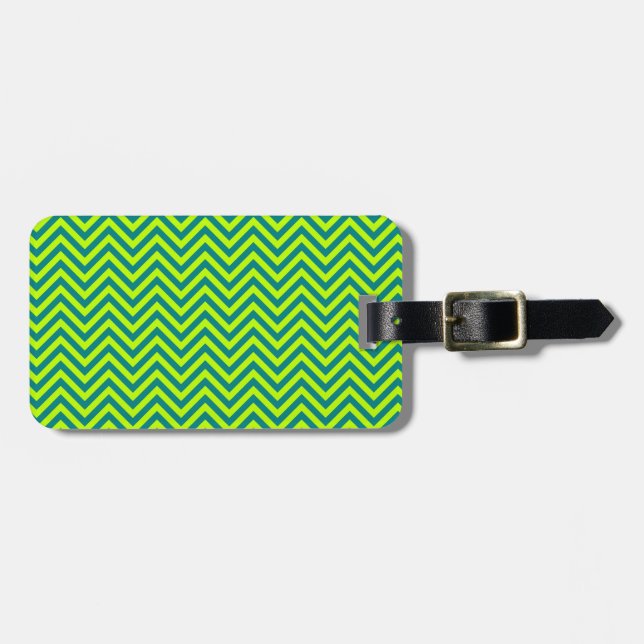 Teal And Lime Green Chevron Pattern Luggage Tag (Front Horizontal)