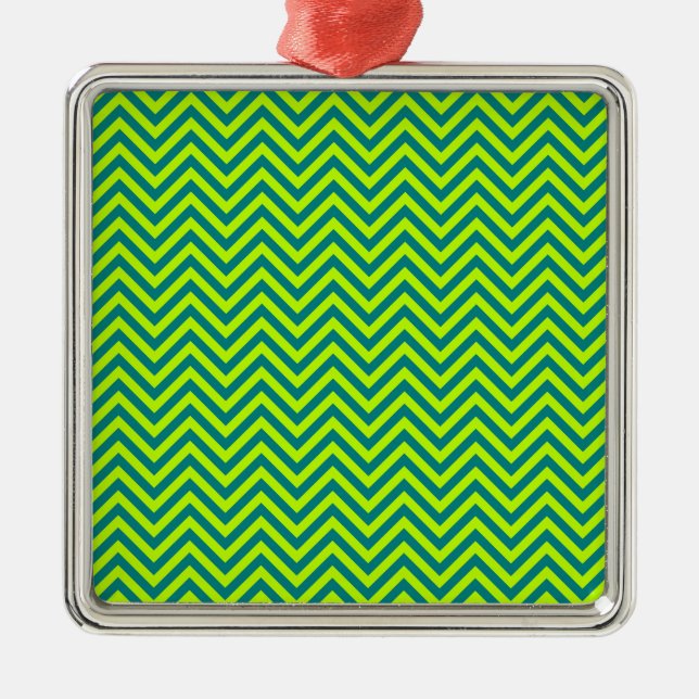 Teal And Lime Green Chevron Pattern Metal Tree Decoration (Front)