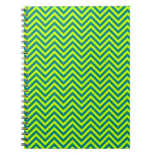 Teal And Lime Green Chevron Pattern Spiral Notebook