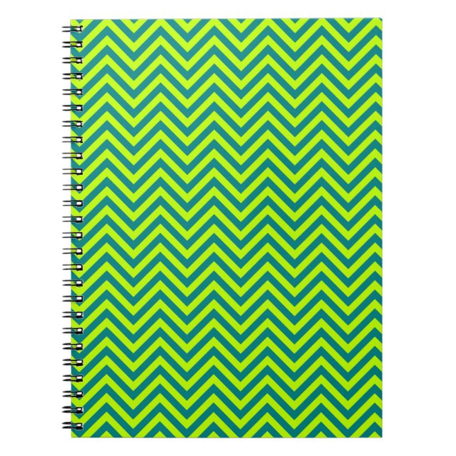 Teal And Lime Green Chevron Pattern Spiral Notebook (Front)
